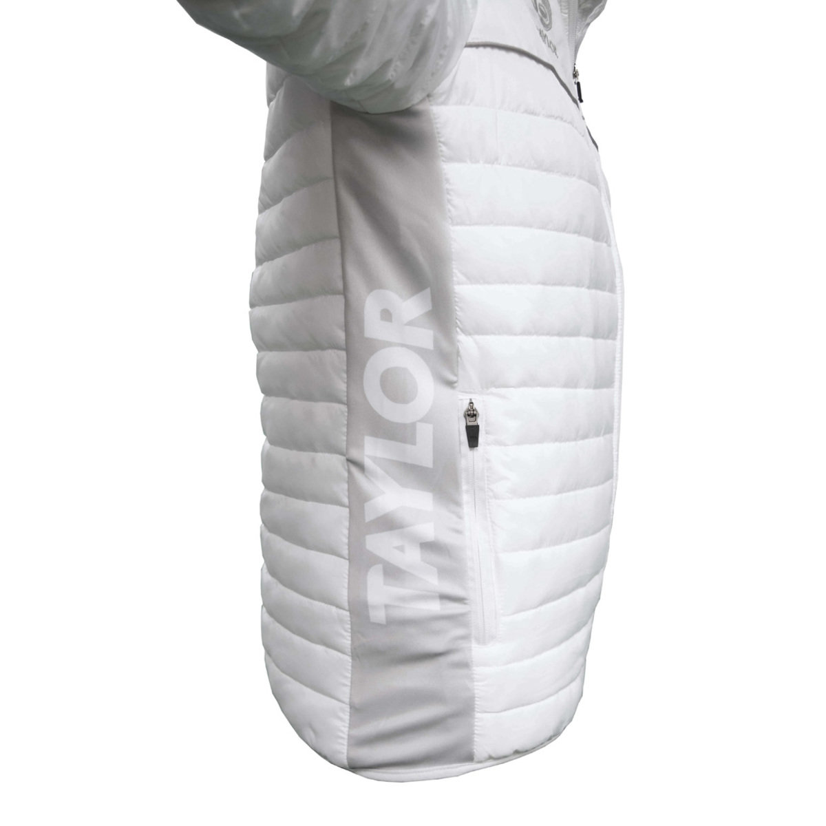 LADIES PUFFA HOODIE JACKET WHITE/GREY Taylor Taylor Bowls Taylor